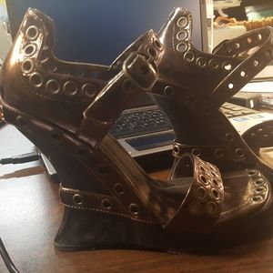 Chocolate Brown and Bronze Rivet heels